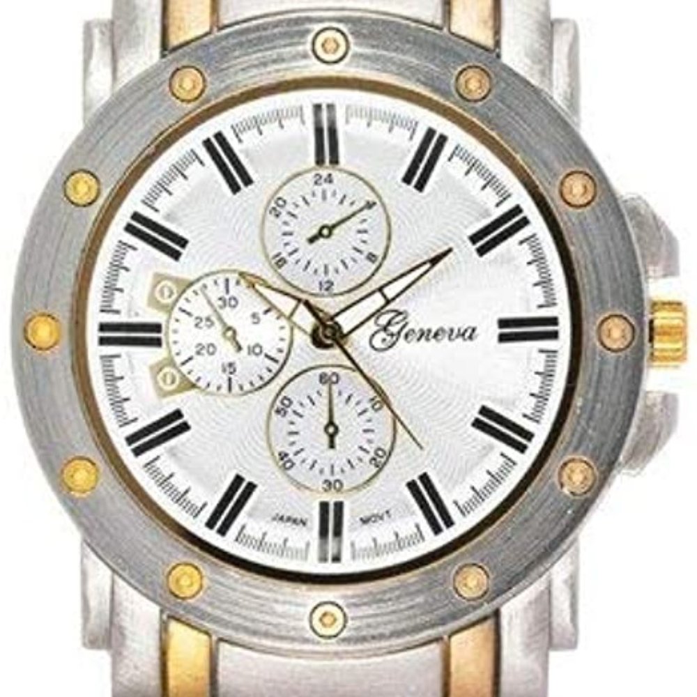 GENEVA PLATINUM 9169-2TONE Men's Decorative Chronograph-style Matte Finish Link